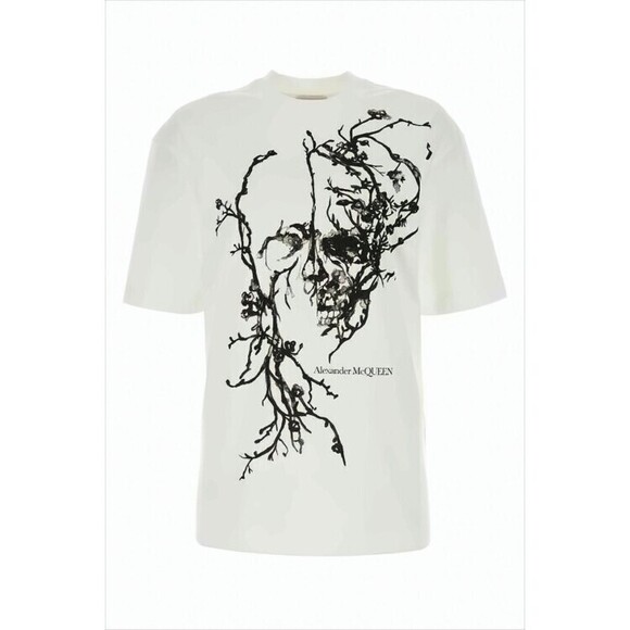 Alexander Mcqueen Short-Sleeved White T-Shirt With Graphic Skull Design - NWT